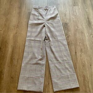Zara Plaid Boot Cut Pants - Brown and White